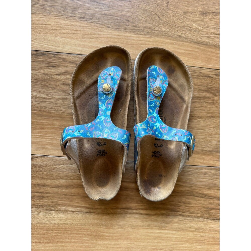 Birkenstock Gizeh Vegan Summer Floral Blue Sandals EU 36 Narrow